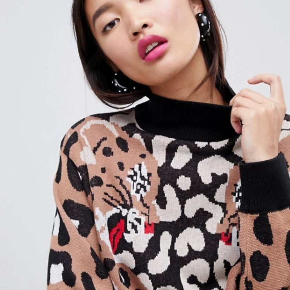 ASOS Design Mock Neck Tiger Leopard Sweater - Picture 5 of 11